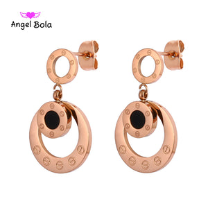 Bulgaria Jewelry Rose Gold Color Stainless Steel Drop Earring Dangle Round Earrings 2018 for Women Brincos Boucle Doreille Femme