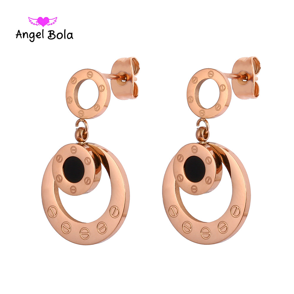 Bulgaria Jewelry Rose Gold Color Stainless Steel Drop Earring Dangle Round Earrings 2018 for Women Brincos Boucle Doreille Femme