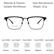 Load image into Gallery viewer, Business Men Pure Titanium Myopia Glasses Custom Optical Hyperopia Frame Ultra-Light Prescription Glasses Frame