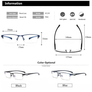 Business Style MEN Titanium Alloy Myopia Glasses ,Male Half Frame Business Resin Lenses Eyeglasses For Prescription  M100