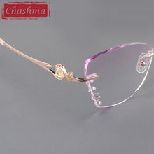 Carica l&#39;immagine nel visualizzatore di Gallery, Occhiali da vista femminili a farfalla Titanio grigio lente rossa Montature per occhiali senza montatura con taglio a diamante Occhiali da sole da donna Lenti colorate