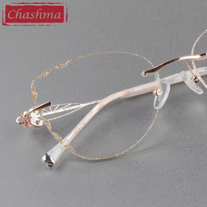 Butterfly Style Transparent Lenses Titanium Female Eyewear Diamond Trimmed Rimless Spectacle Frame Women Sunglasses Tint Lenses