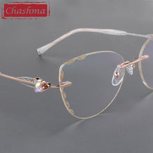 Load image into Gallery viewer, Butterfly Style Transparent Lenses Titanium Female Eyewear Diamond Trimmed Rimless Spectacle Frame Women Sunglasses Tint Lenses