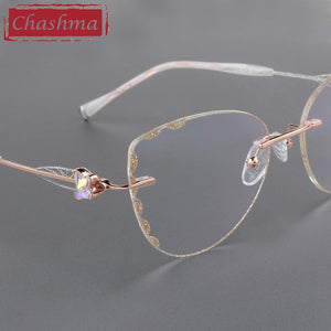 Butterfly Style Transparent Lenses Titanium Female Eyewear Diamond Trimmed Rimless Spectacle Frame Women Sunglasses Tint Lenses