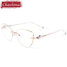 Load image into Gallery viewer, Butterfly Style Transparent Lenses Titanium Female Eyewear Diamond Trimmed Rimless Spectacle Frame Women Sunglasses Tint Lenses