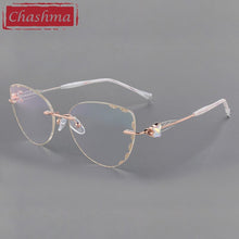 Load image into Gallery viewer, Butterfly Style Transparent Lenses Titanium Female Eyewear Diamond Trimmed Rimless Spectacle Frame Women Sunglasses Tint Lenses