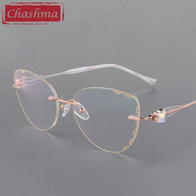 Load image into Gallery viewer, Butterfly Style Transparent Lenses Titanium Female Eyewear Diamond Trimmed Rimless Spectacle Frame Women Sunglasses Tint Lenses