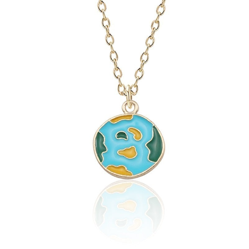 Buy 2 Get 1 Free Cartoon Enamel Rocket Astronaut Earth Star Moon Planet Pendant Necklace Women Jewelry Christmas Gifts Collares