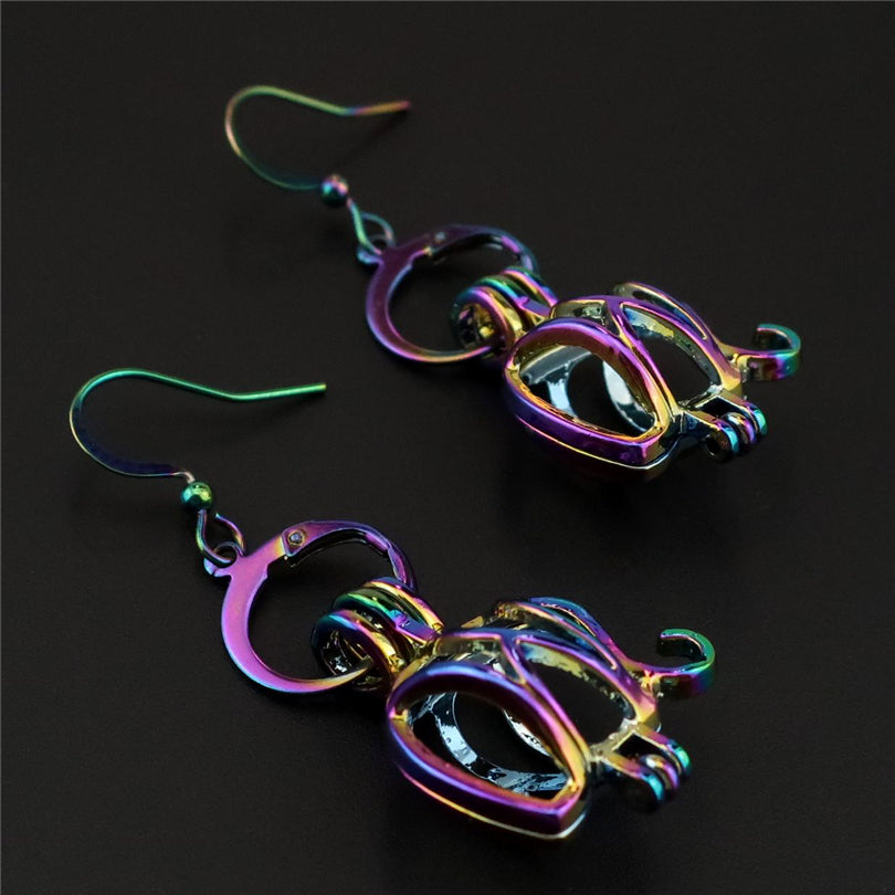 C-E102 Rainbow Drop Earrings Elephant Earrings Cage Oyster Pearl Dangle Hook Earrings For Girl Women DIY Locket Jewelry
