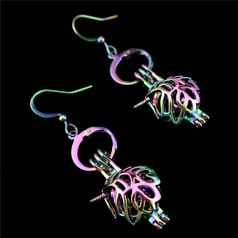 C-E453 Rainbow Drop Earrings Unicorn Earrings Cage Oyster Pearl Dangle Hook Earrings for Girl Women DIY Jewelry