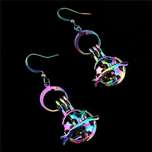 C-E804 Rainbow Drop Earrings Cat Star Round Earrings Cage Oyster Pearl Dangle Hook Earrings for Girl Friend Women DIY Jewelry