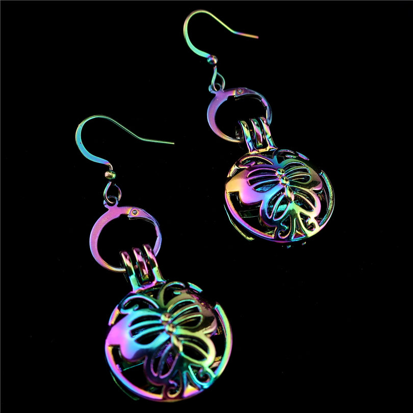 C-E805 Rainbow Drop Earrings Round Butterfly Earrings Cage Oyster Pearl Dangle Hook Earrings for Girl Friend Women DIY Jewelry