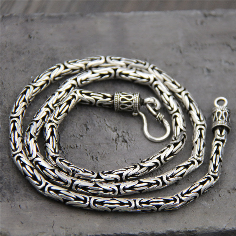 C&R Real 925 Sterling Silver Necklace 5mm width Retro Personality Men's link chain Necklace Thai Silver Fine Jewelry