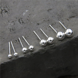 C&R Real 925 Sterling Silver stud earrings for women Round beads Stud Earrings Hypoallergenic Earrings Fine Jewelry