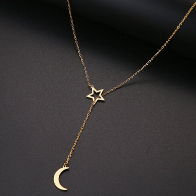 CACANA Long Pendant Moon And Hollow Star Necklaces Pendants For Women  Simple Design Necklace Stylish Stainless Steel Jewelry