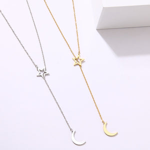 CACANA Long Pendant Moon And Hollow Star Necklaces Pendants For Women  Simple Design Necklace Stylish Stainless Steel Jewelry