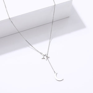 CACANA Long Pendant Moon And Hollow Star Necklaces Pendants For Women  Simple Design Necklace Stylish Stainless Steel Jewelry