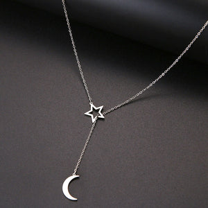 CACANA Long Pendant Moon And Hollow Star Necklaces Pendants For Women  Simple Design Necklace Stylish Stainless Steel Jewelry