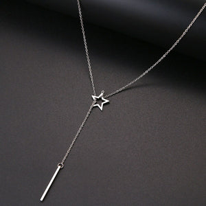 CACANA Long Pendant Star Stick Necklaces Pendants For Women  Simple Design Necklace Stylish Stainless Steel Jewelry Party Gift