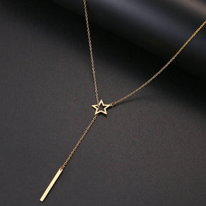 CACANA Long Pendant Star Stick Necklaces Pendants For Women  Simple Design Necklace Stylish Stainless Steel Jewelry Party Gift