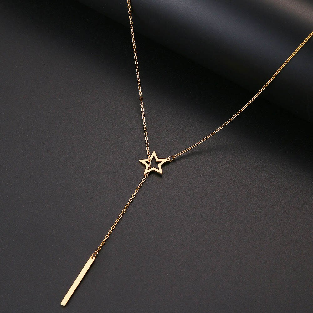 CACANA Long Pendant Star Stick Necklaces Pendants For Women  Simple Design Necklace Stylish Stainless Steel Jewelry Party Gift