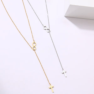 Long Pendant cross And Digital 8 Necklaces Pendants For Women  Simple Design Necklace Stylish Stainless Steel Jewelry