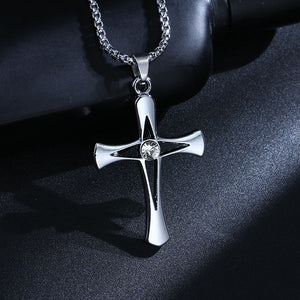 New Prayer Christian Jewelry Newest Silver Color Shiny Crystal Cross Pendant Necklaces For Women Easter Day's Gift