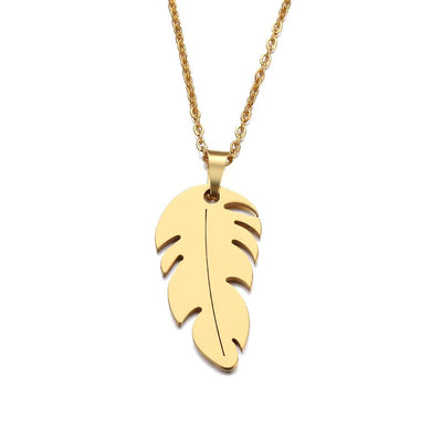 Stainless Steel Necklace For Women Man Lover's Feather Gold And Silver Color Pendant Necklace Engagement Jewelry