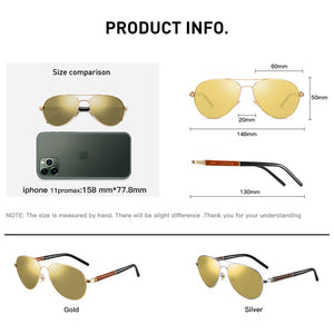 CAPONI 2022 Safety Driving Sunglasses Men Day And Night Vision Pochromic Sun Glsses For Business Man Wooden Frames BSYS409