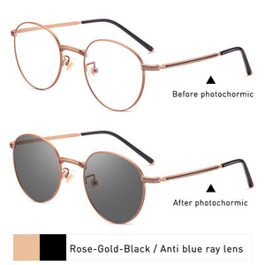 Anti Blue Light Glasses Women Titanium Frame Round Clear Computer Glasses Photochormic Optical Eyeglasses  New BF1820