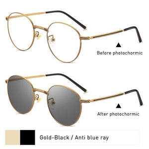 Anti Blue Light Glasses Women Titanium Frame Round Clear Computer Glasses Photochormic Optical Eyeglasses  New BF1820