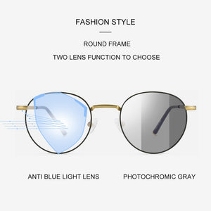 Anti Blue Light Glasses Women Titanium Frame Round Clear Computer Glasses Photochormic Optical Eyeglasses  New BF1820