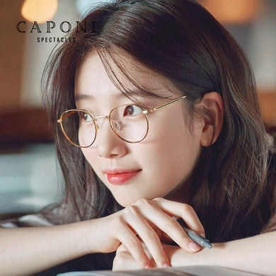 CAPONI Anti Blue Light Glasses Women Titanium Frame Round Clear Computer Glasses Photochormic Optical Eyeglasses 2023 BF1820