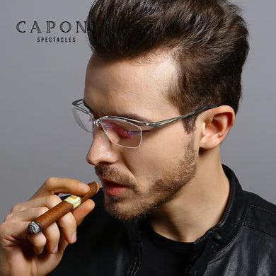 CAPONI Blue Light Blocking Eyeglasses Pure Titanium Ultralight Glasses Frame Prescription Computer Clear Glasses For Men  JF2277