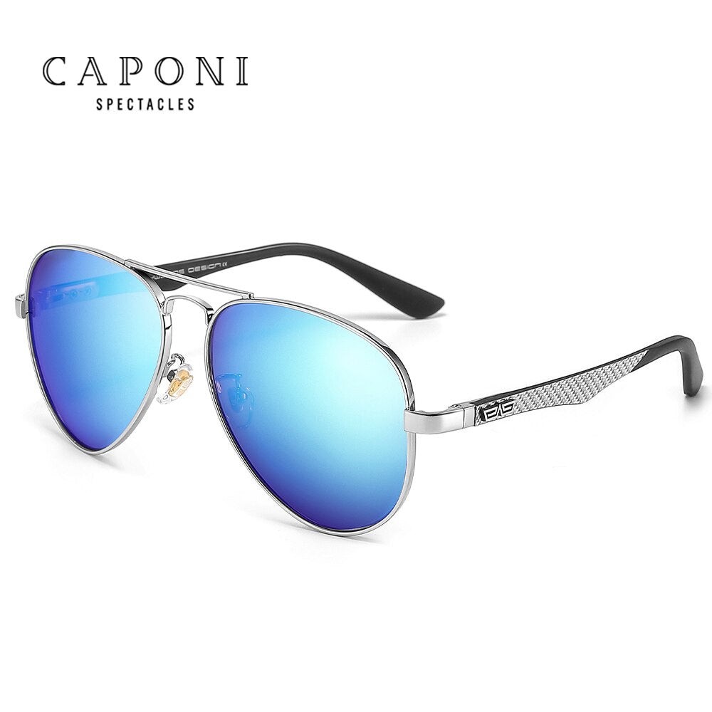 CAPONI Blue Mirror Sunglasses For Men 100% Polarized Pilot Driving Men's Sun Glasses UV Ray Cut 2023 Blue Shades CP3110