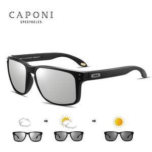 CAPONI Brand Driving Sunglasses Men Polarized 2022  Design Sun Glasses Pochromic Square TR Frame Black Men's Shades BS9417
