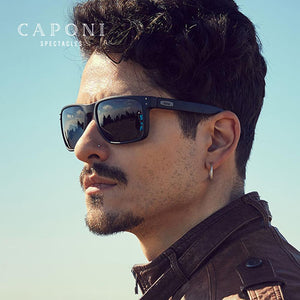 CAPONI Brand Driving Sunglasses Men Polarized 2022  Design Sun Glasses Pochromic Square TR Frame Black Men's Shades BS9417