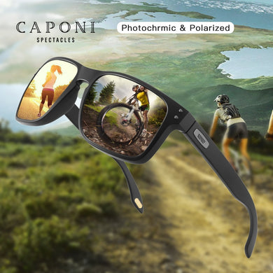 CAPONI Brand Driving Sunglasses Men Polarized 2022  Design Sun Glasses Pochromic Square TR Frame Black Men's Shades BS9417