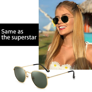 CAPONI Classic Reflective Sunglasses Women Hexagon Retro Sun Glasses Gold Metal Frame Eyewear UV Protect Shades For Girls CP1081
