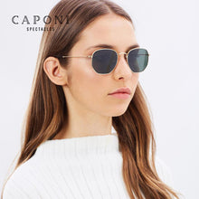 Carica l&#39;immagine nel visualizzatore di Gallery, CAPONI Classic Reflective Sunglasses Women Hexagon Retro Sun Glasses Gold Metal Frame Eyewear UV Protect Shades For Girls CP1081