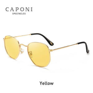 CAPONI Classic Reflective Sunglasses Women Hexagon Retro Sun Glasses Gold Metal Frame Eyewear UV Protect Shades For Girls CP1081