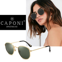 Carica l&#39;immagine nel visualizzatore di Gallery, CAPONI Classic Reflective Sunglasses Women Hexagon Retro Sun Glasses Gold Metal Frame Eyewear UV Protect Shades For Girls CP1081