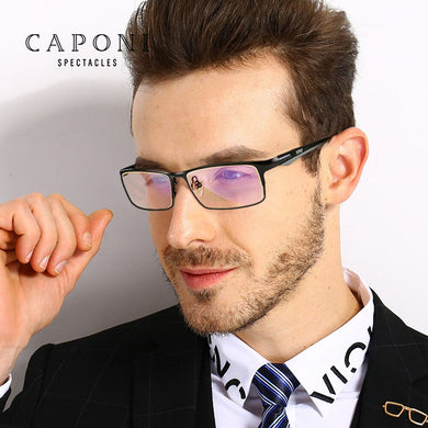 CAPONI Classic Square Titanium Glasses Frame For Men Anti Blue Ray Eyewear  Business Leisure Style Glasses JF9064