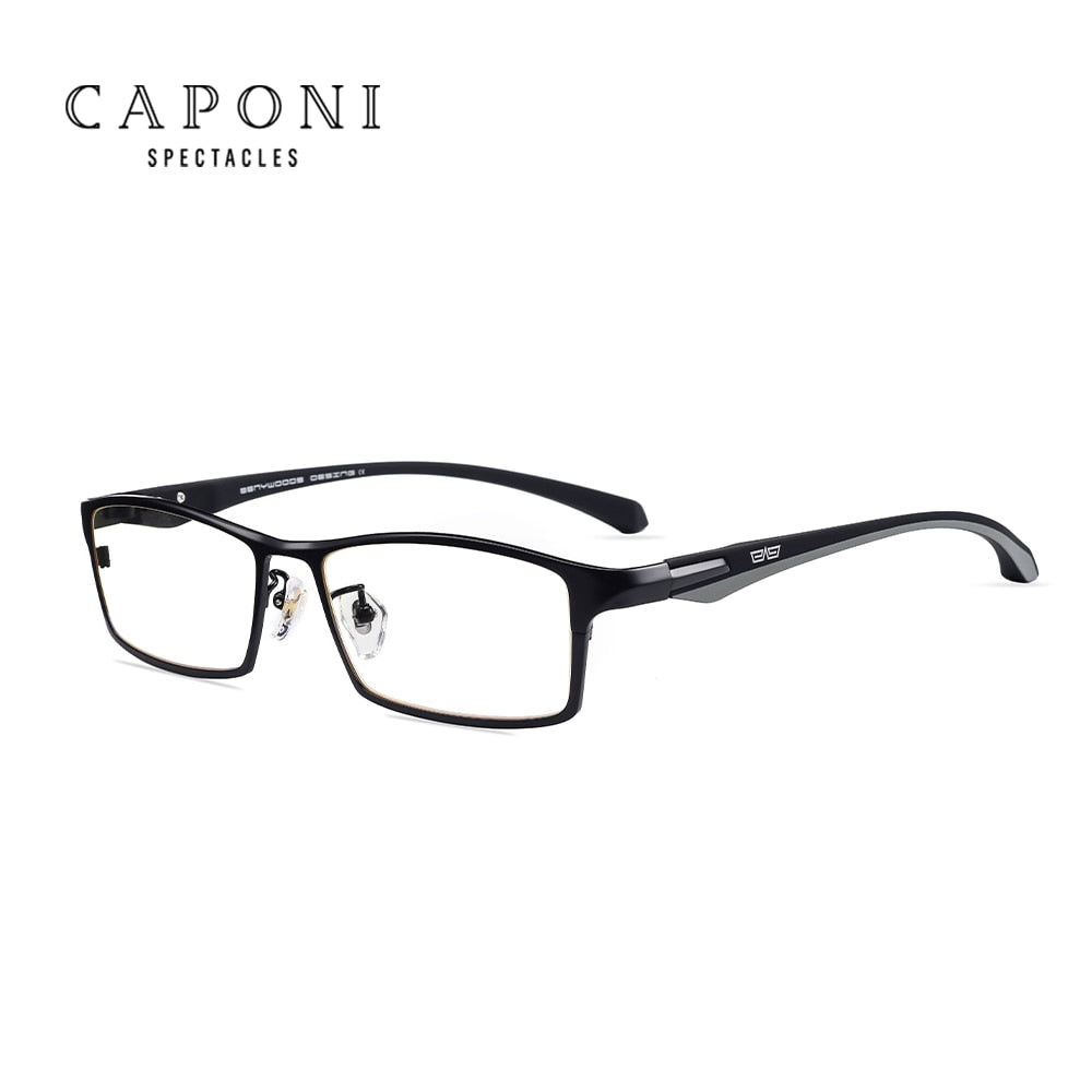 CAPONI Classic Square Titanium Glasses Frame For Men Anti Blue Ray Eyewear  Business Leisure Style Glasses JF9064