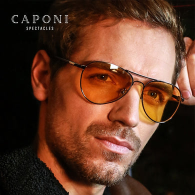 CAPONI Classic Sunglasses For Men Photochromic Day And Night Driving Yellow Glasses Polit Fishing Men's Sun Glasses BSYS3104
