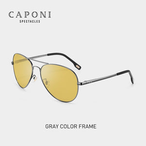CAPONI Classic Sunglasses For Men Photochromic Day And Night Driving Yellow Glasses Polit Fishing Men's Sun Glasses BSYS3104