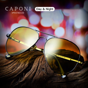 CAPONI Classic Sunglasses For Men Photochromic Day And Night Driving Yellow Glasses Polit Fishing Men's Sun Glasses BSYS3104