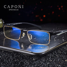 Load image into Gallery viewer, CAPONI Men Business Eyewear Square Metal Frame Glasses Soft TR-90 Arms Blue Light Blocking Computer Eyeglasses For Male JF6103