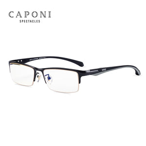 CAPONI Men Business Eyewear Square Metal Frame Glasses Soft TR-90 Arms Blue Light Blocking Computer Eyeglasses For Male JF6103