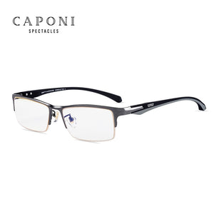 CAPONI Men Business Eyewear Square Metal Frame Glasses Soft TR-90 Arms Blue Light Blocking Computer Eyeglasses For Male JF6103